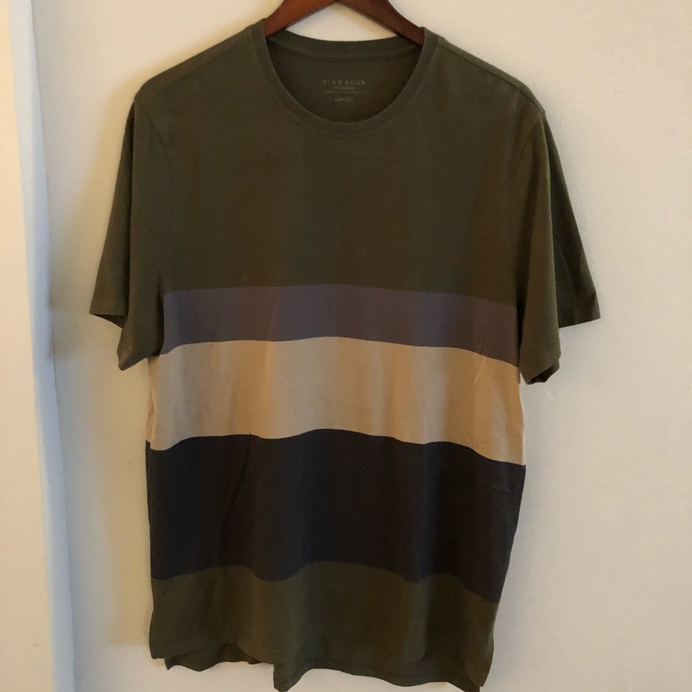 Five Four color striped olive green tee L
